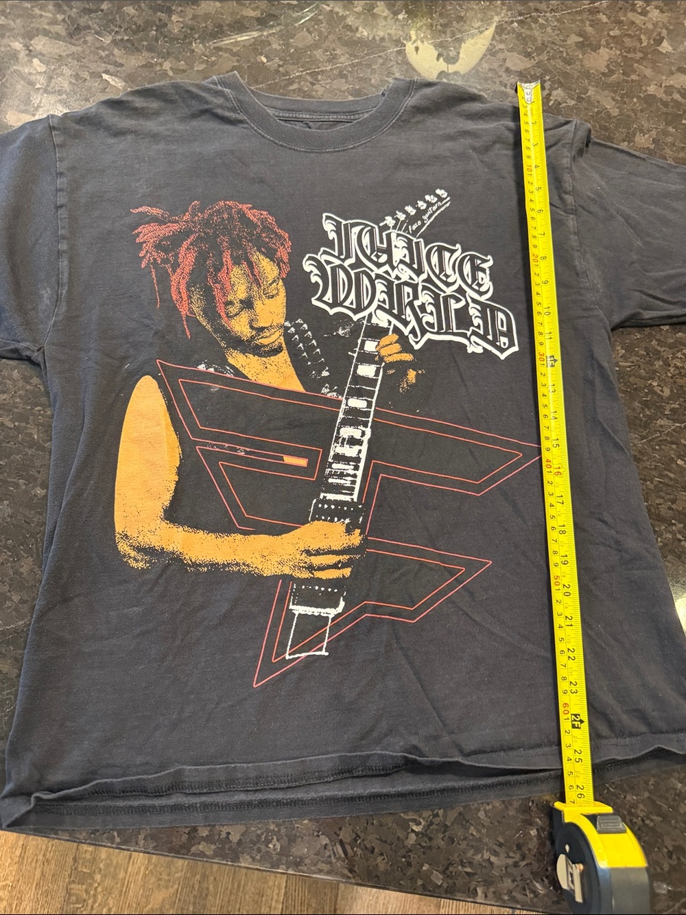 Kids Black Juice Wrld Graphic Tee with Guitar Illustration